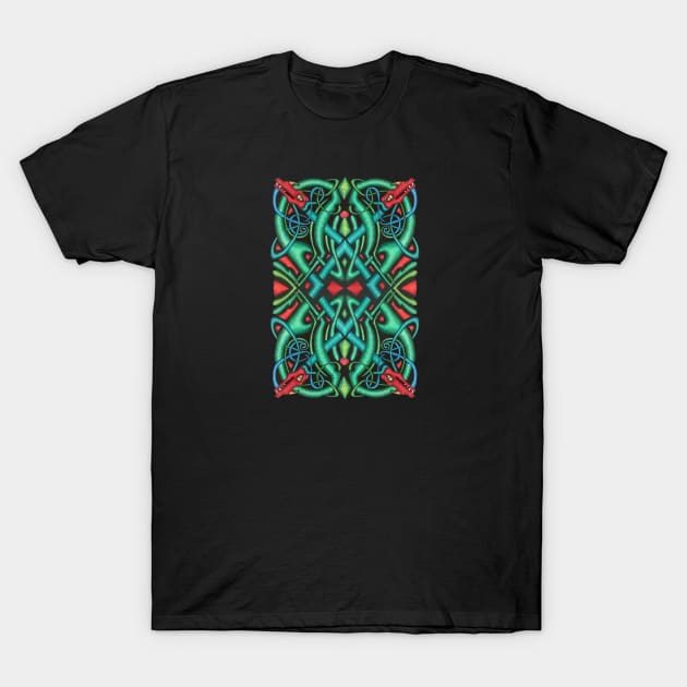 Dragon Head Irish Celtic Knot Jewel Tones T-Shirt by DeerSpiritStudio